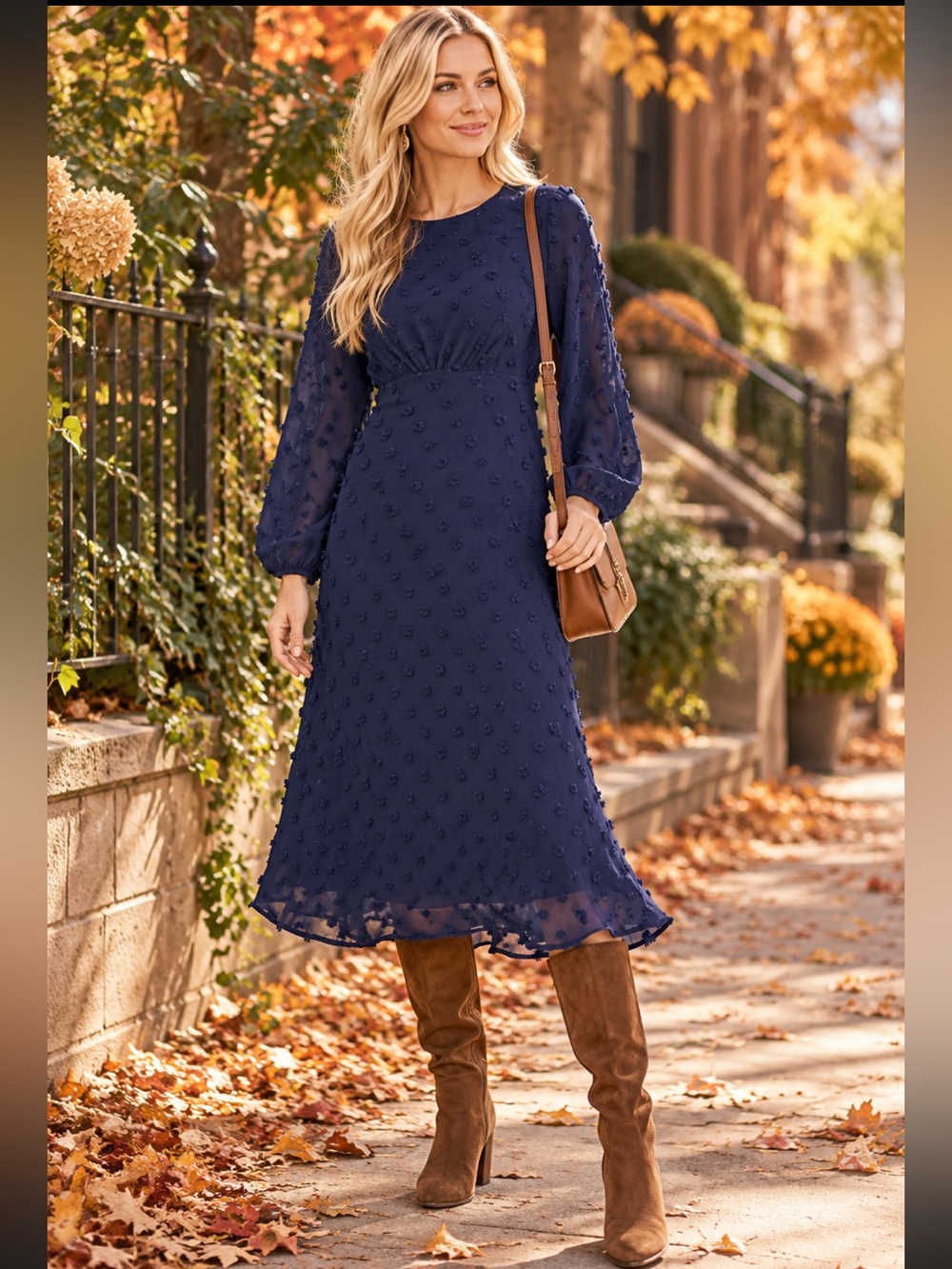 NWT Anthropologie polka dot navy  Michaela Textured Midi Dress size 6